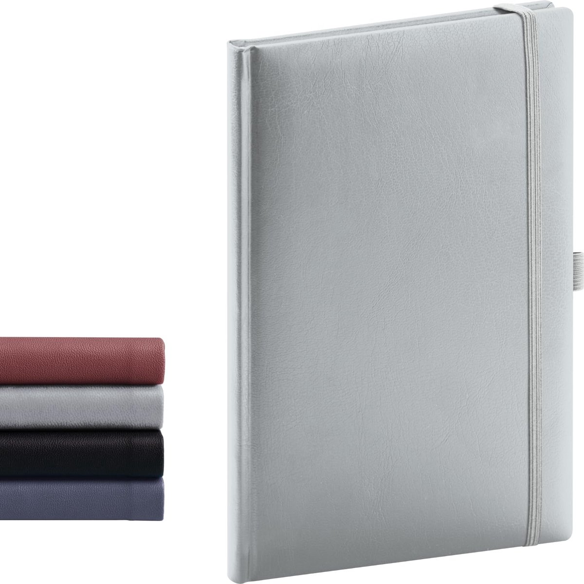 SnelShoppen - Dotted Hardcover Notebook 15x21 cm met Elastische Band en Penhouder - 192 Pagina's - Zilver - Perfect voor Dagboek, Notities, Creatieve