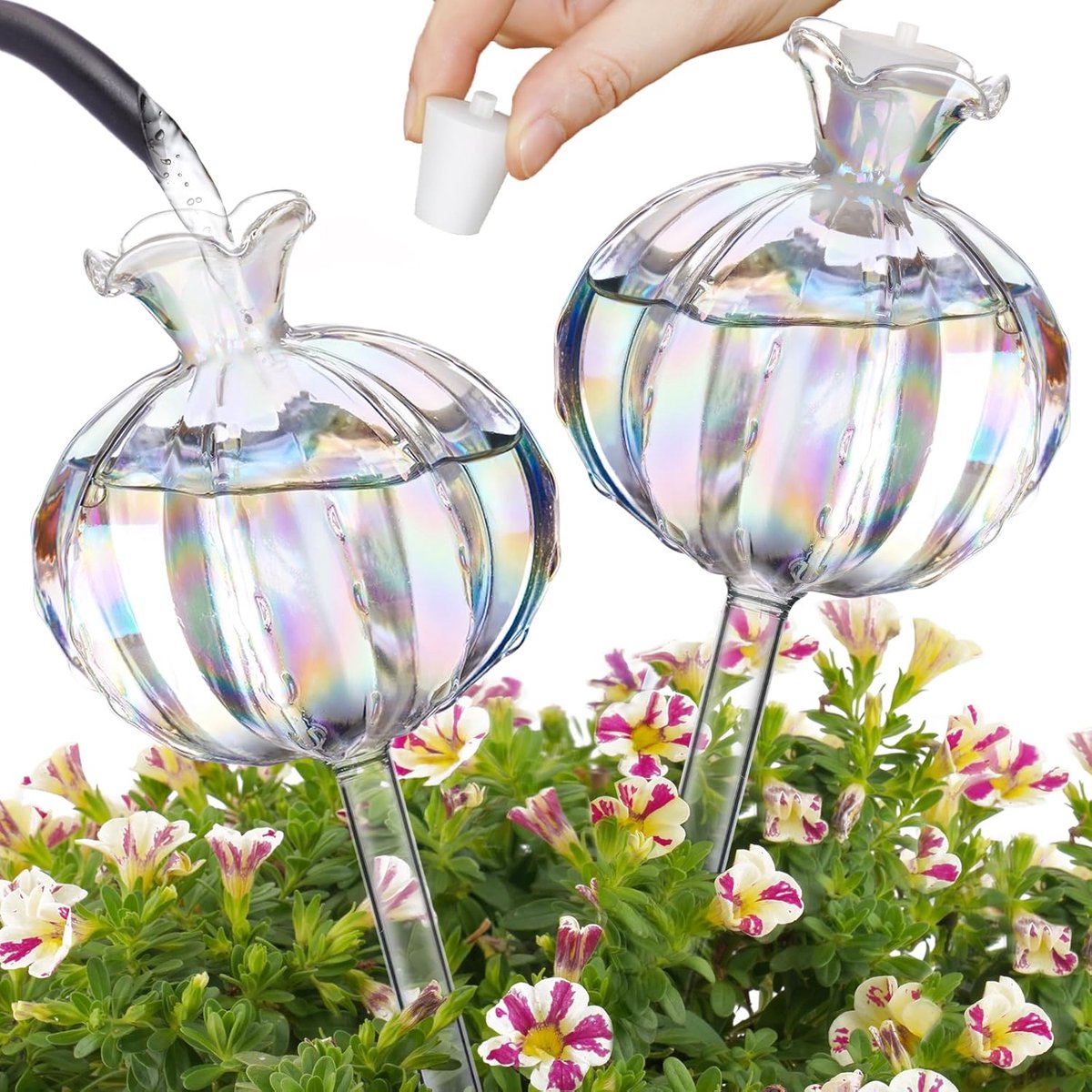 SnelShoppen - Iridescent Glazen Cactus Watergeefballen - 2 Grote Zelfwaterende Planten Stakes - 140ml Capaciteit - Decoratieve Tuinaccessoires - Uniek