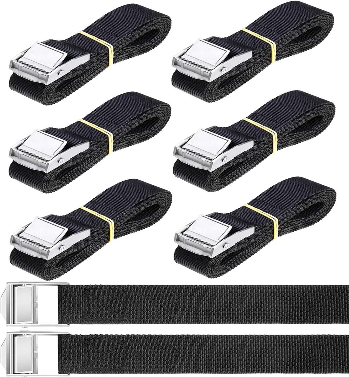 SnelShoppen - Tie Down Straps Lashing Straps 40cm - 8-pack Verstelbare Bevestigingsbanden met Klem Sluiting voor Fiets, Motor, Bagage, Auto - Zwart