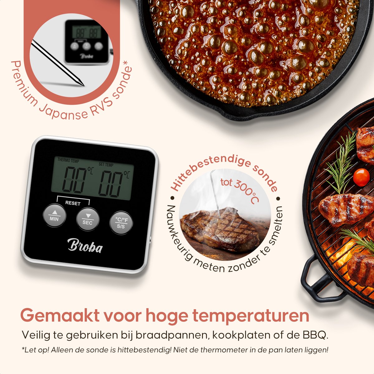 Vleesthermometer BBQ Thermometer - Oventhermometer Keukenthermometer Kookthermometer - Kerntemperatuurmeter Voedselthermometer Kernthermometer - Suikerthermometer Kook Thermometer Vlees Oven Keuken - Temperatuurmeter Digitaal - Barbecue Accessoires — cadeau in Sieraden - foto 3