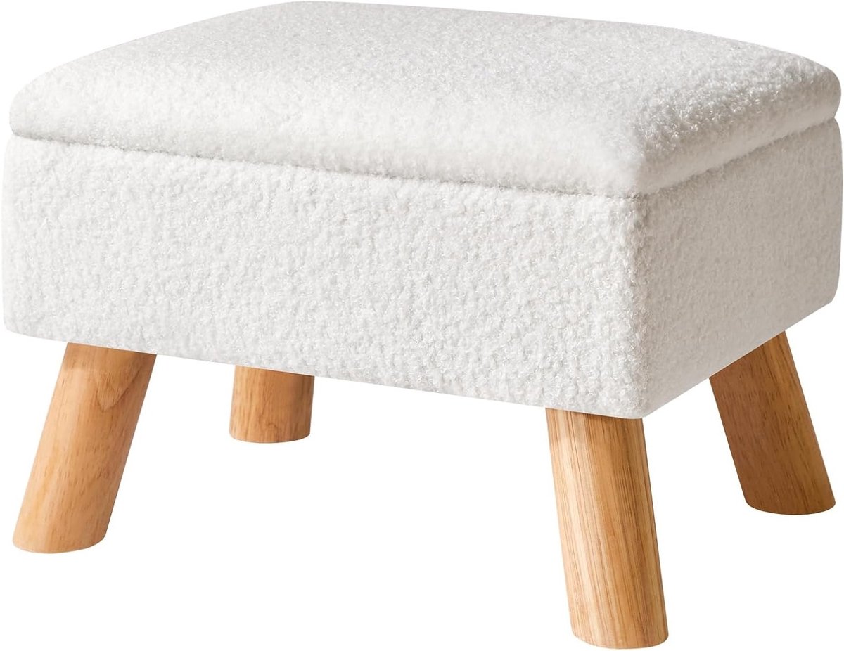 YMYNY Ottomaanse voetenbank met opbergruimte, kleine voetenbank met stabiele houten poten, voetensteun met gevoerde zitting, voor woonkamer, slaapkamer, ingang, 40 × 30 × 28 cm, wit HBD042W
