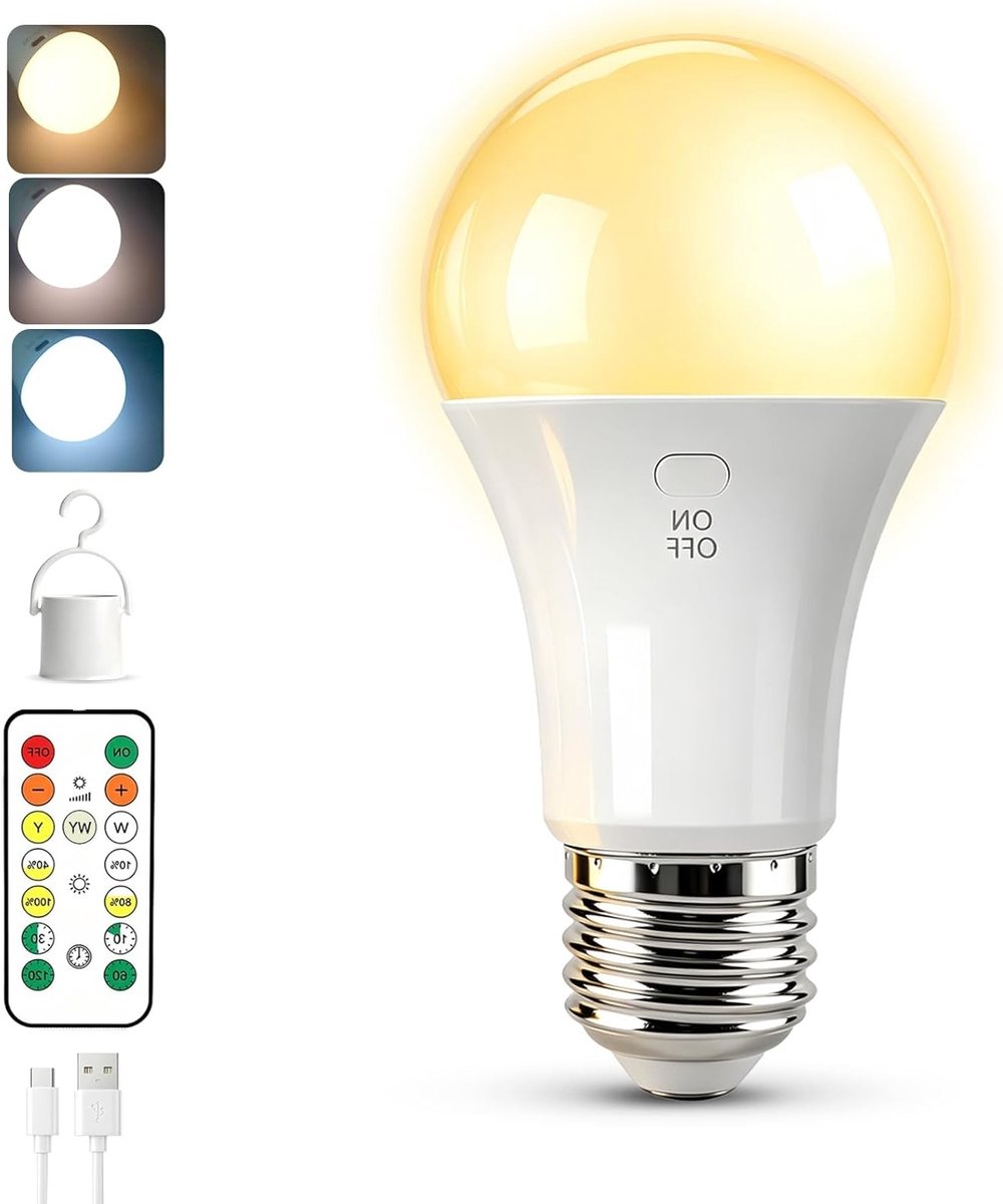 Oplaadbare 2600 mAh LED Lamp met Afstandsbediening, Dimbaar en Timerfunctie voor Buiten, Camping en Noodverlichting, USB Voeding, 1 Stuk