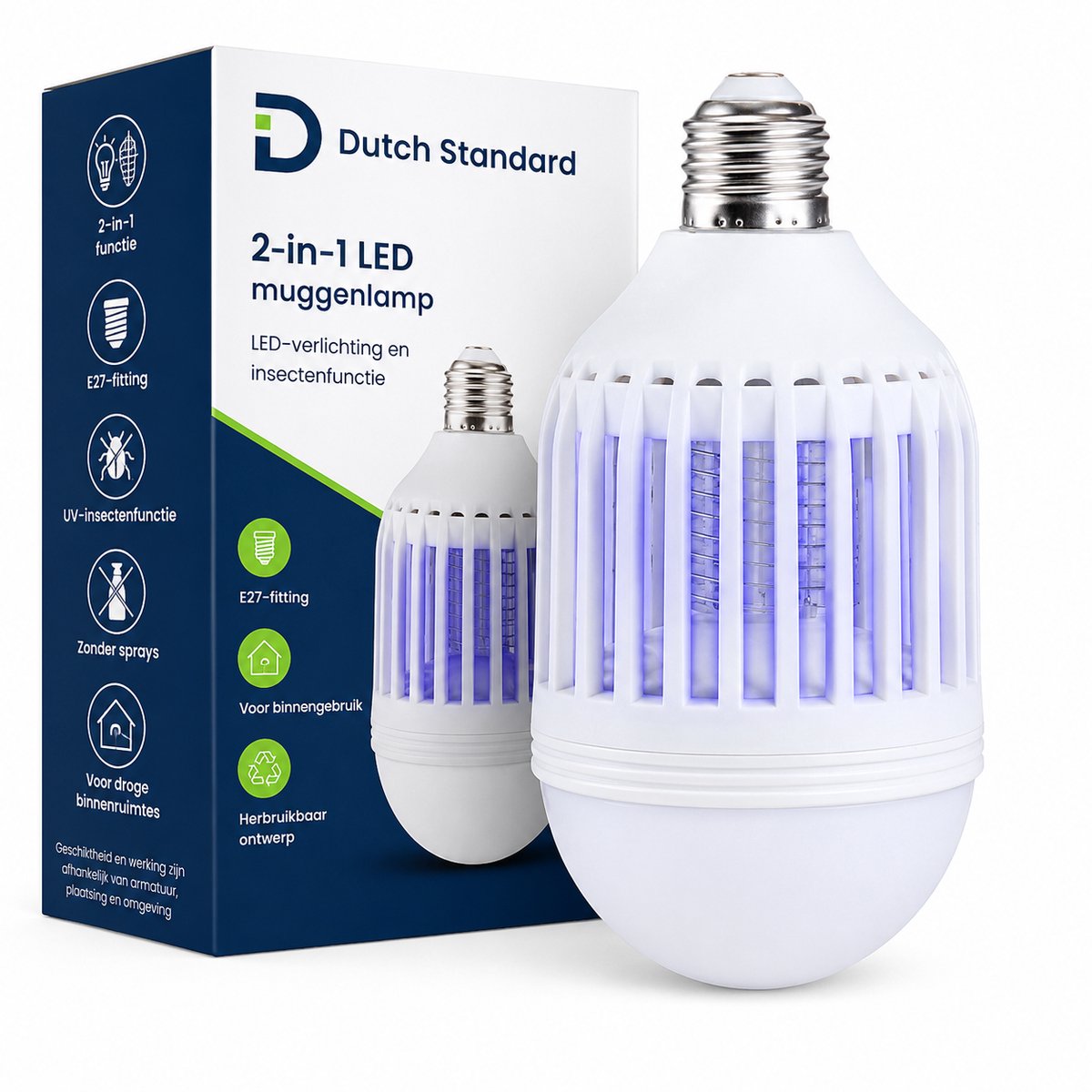 2-in-1 LED Muggenlamp – E27 Fitting – LED Verlichting met UV Insectenfunctie – Voor Binnen – Wit