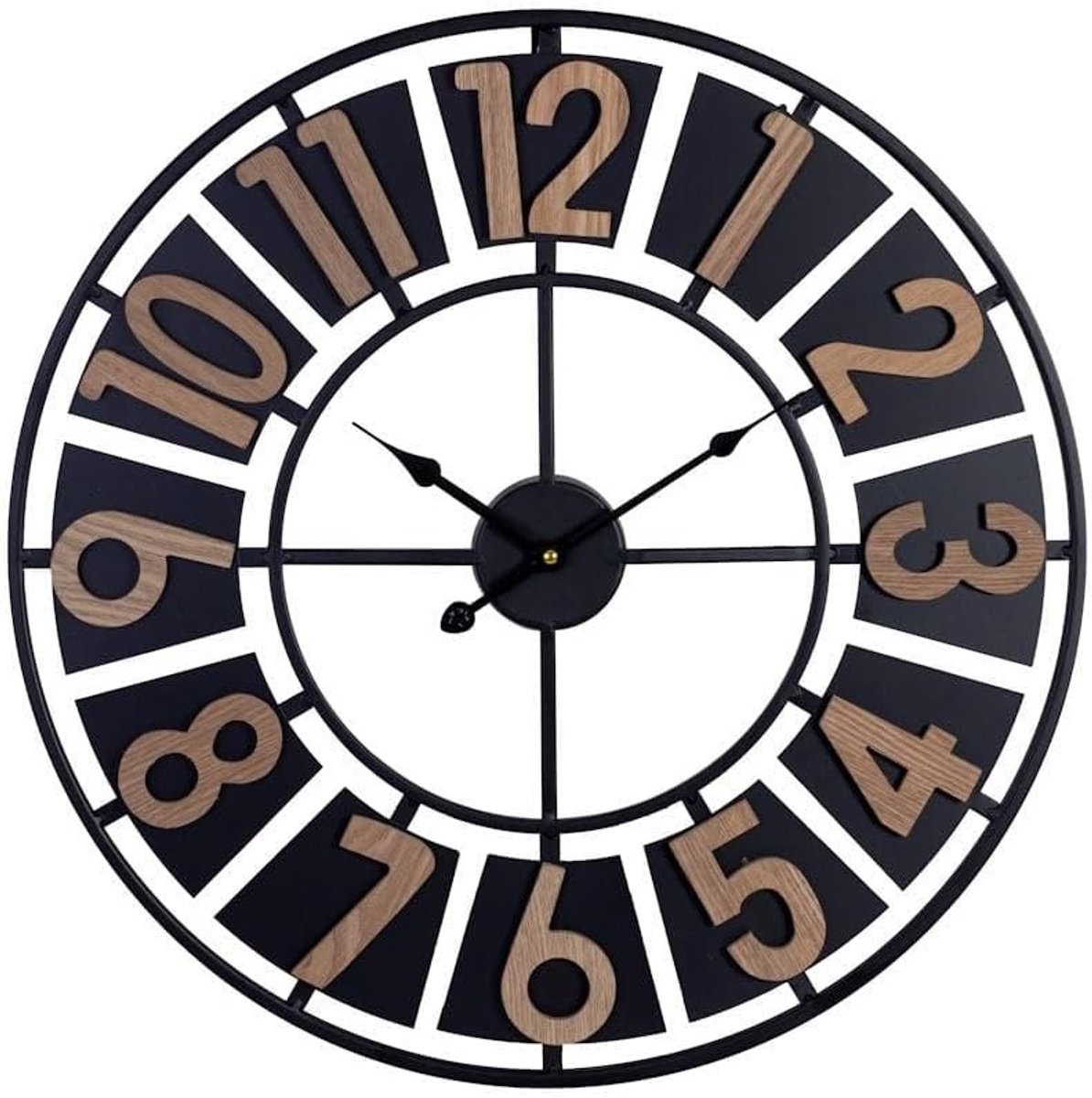 XL Grote Ronde Wandklok - Metaal en Hout - Stil Uurwerk - Industrieel Design - Voor Thuis en Kantoor
