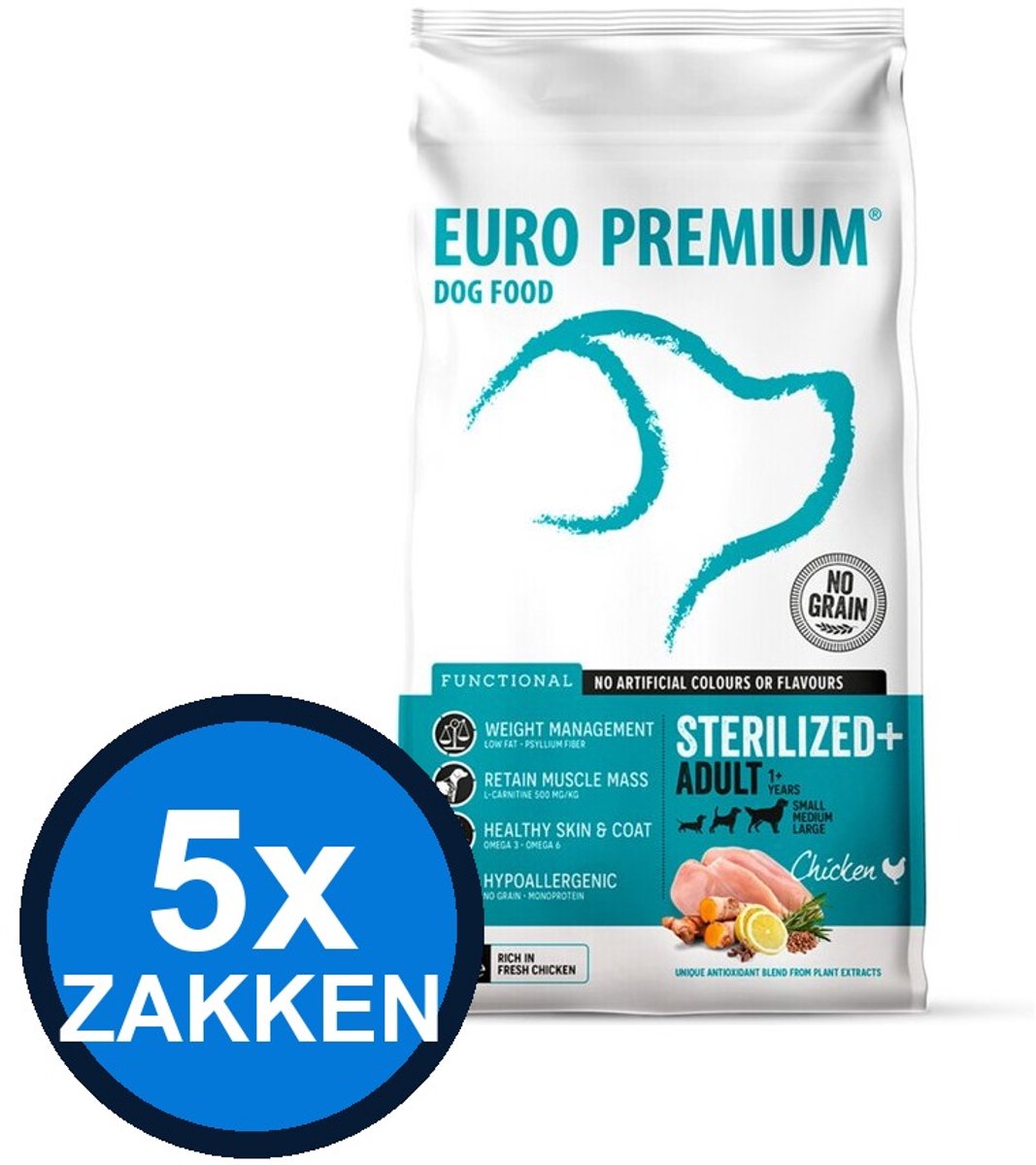 Euro Premium Euro-Premium - Adult Sterilized+ - Hondenvoer Droogvoer - 2 kg