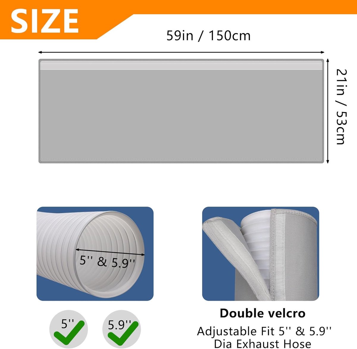 Airconditioner slanghoes - 150 x 53 cm - Airconditioner slangbeschermer - Met 3 gespbanden - Verstelbare airco slang isolatiehoes - Airconditioner kanaalisolatie - Isolatiehoes voor mobiele airco-slangen - Beschermhoes voor afvoerslang - Grijs – foto 6
