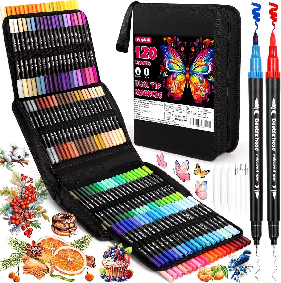 Set Penseelstiften - 120 Kleuren - Dubbele Kop - Aquarel- en Viltstiften - Voor Volwassenen