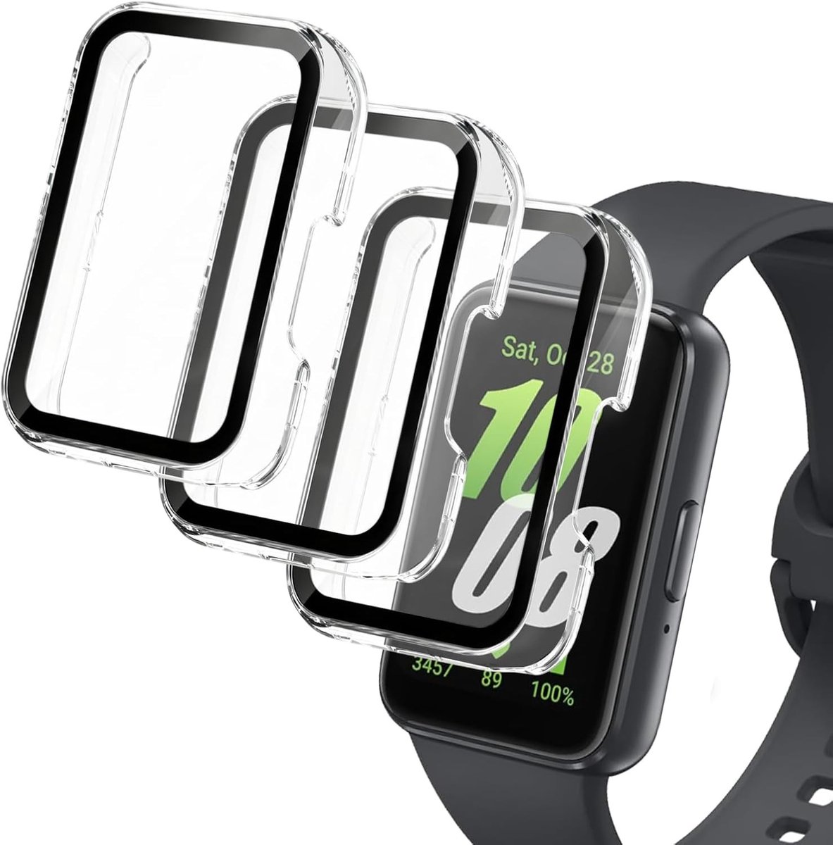 3 Stuks Beschermhoes voor Galaxy Fit 3, Schokbestendige Case met 9H Gehard Glas, Duurzame PC Hoes met Hoge Gevoeligheid en Transparante Afwerking