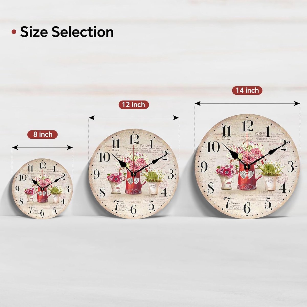 Bloem Muurklok - Houten - Geluidloze Beweging - Vintage Stijl - Voor Keuken, Woonkamer, Slaapkamer