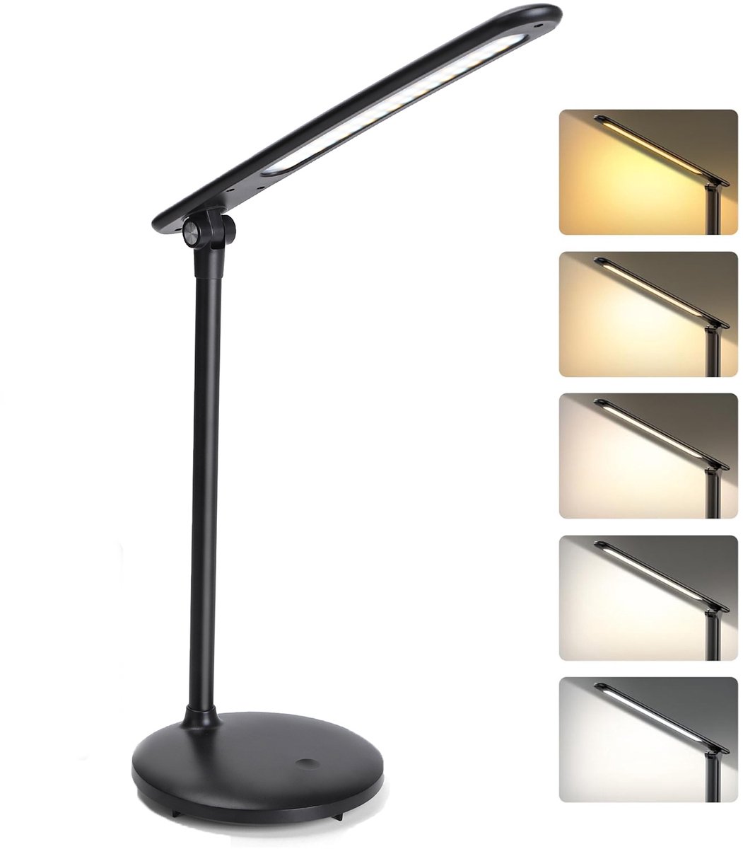 Aigostar 10O8X - Bureaulamp LED - Dimbaar - 3 kleuren - USB Opladen - Bedlamp- Tafellamp - 3W- Zwart