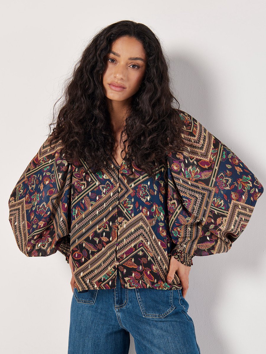 Bloemenblouse met goudfolie
