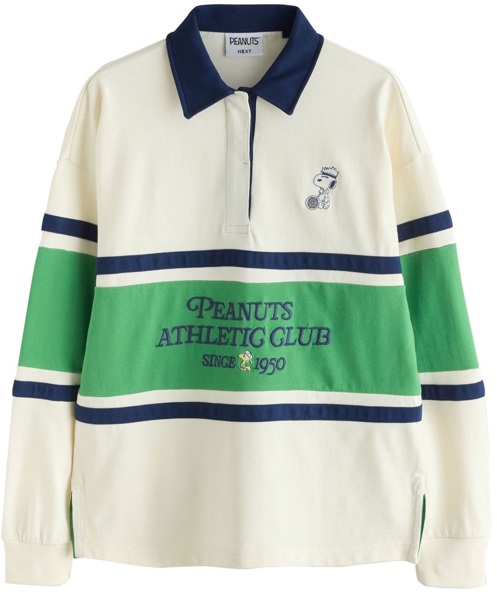 Next - Dames - Snoopy-rugbyshirt met strepen - Crème