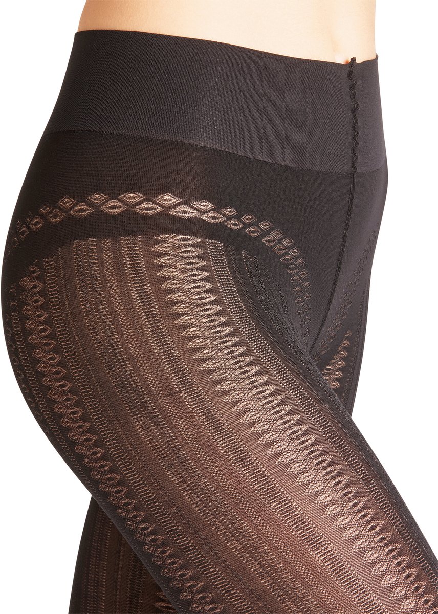 FALKE High Waist Midwinter gedessineerd materiaal ondoorzichtig 100 DEN panty dames zwart - maat M-L