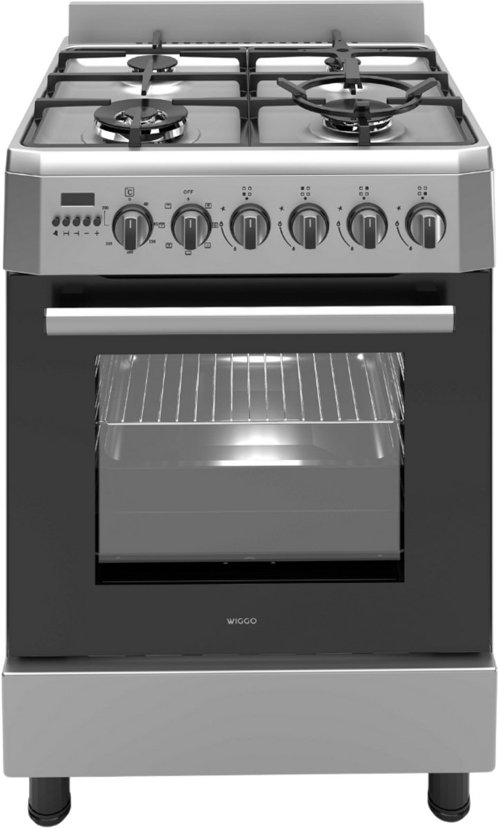 Bol.com Wiggo - WO-E639R(XX) - Vrijstaand - Gasfornuis - Wok - 60 cm - 66 Liter - 4 pitten - Energieklasse B - 5 jaar garantie -... aanbieding