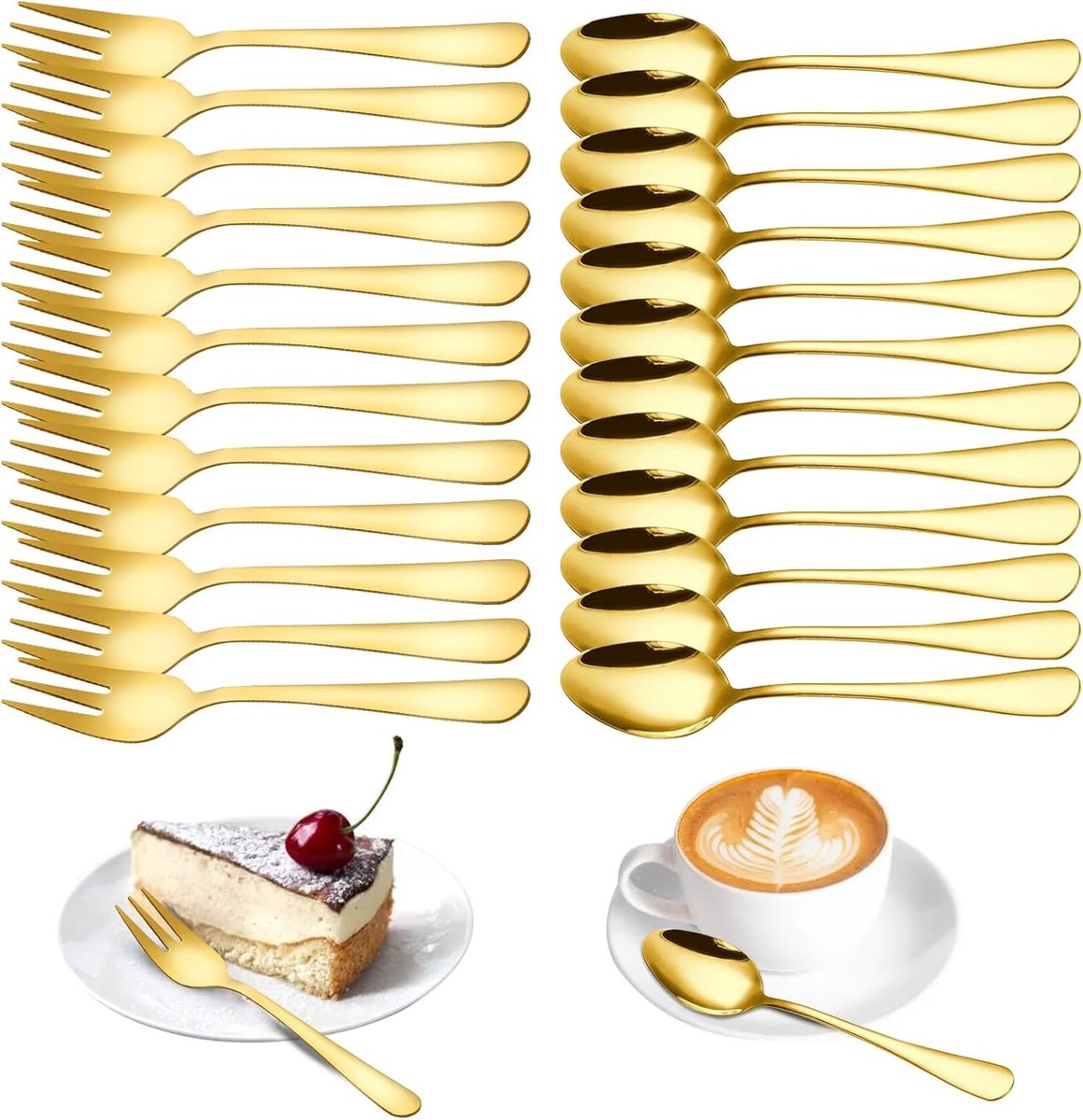 Dessertlepels en Taartvorken Set 24-Delig - Roestvrij Staal - Vaatwasmachinebestendig - Perfect voor Feesten - ShopVlot