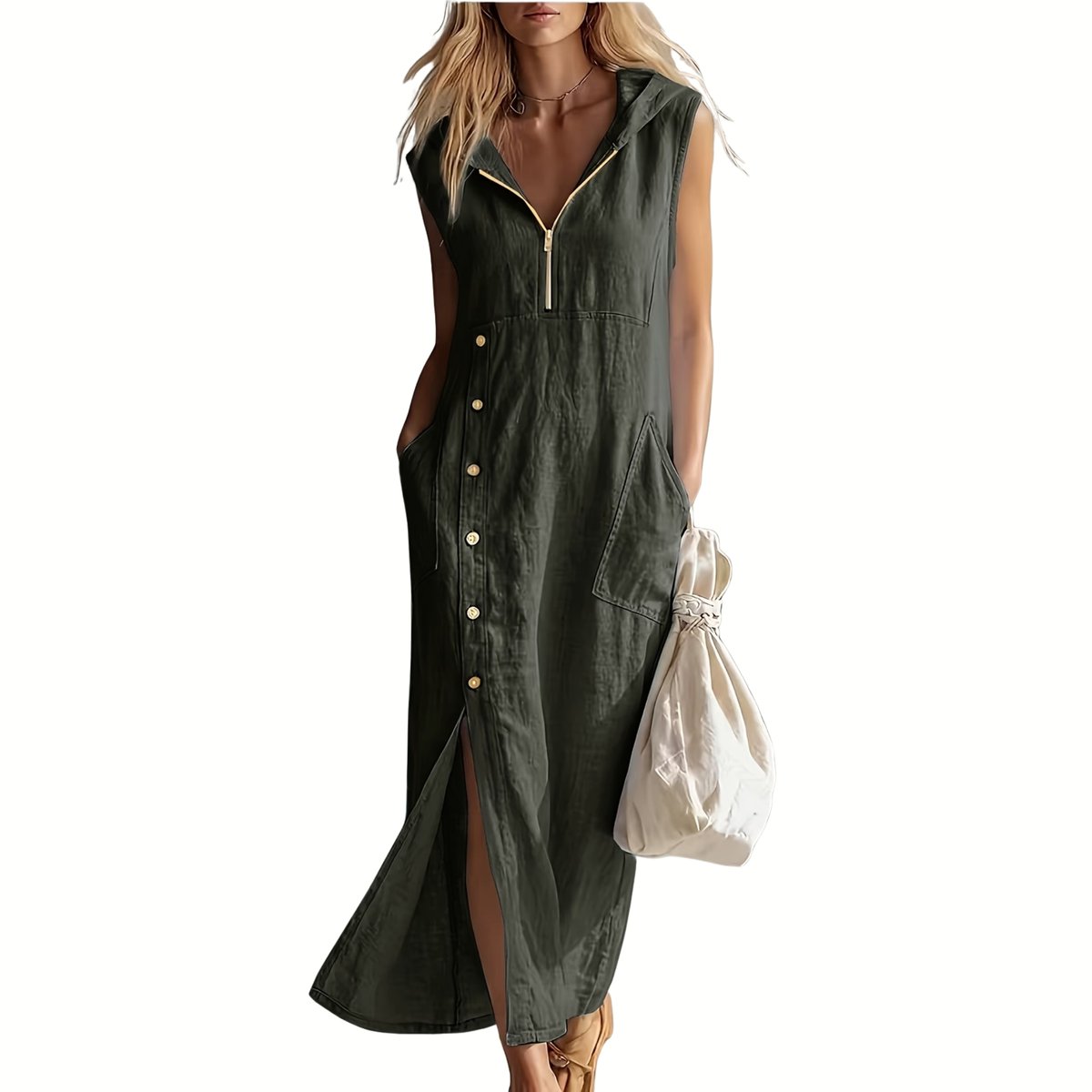 Currero Zomerjurk Dames Zomerjurken Volwassenen Vrouwen Midi Jurk Ibiza Stijl Sundress Dress Varengroen XXL