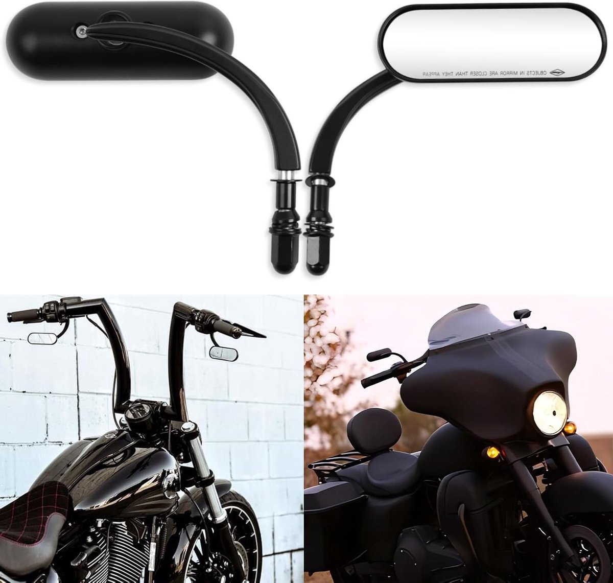 Ovalen Motorfiets Spiegel M8 M10 - Achteruitkijkspiegel Geschikt voor Harley, Yamaha en Cruiser Motoren