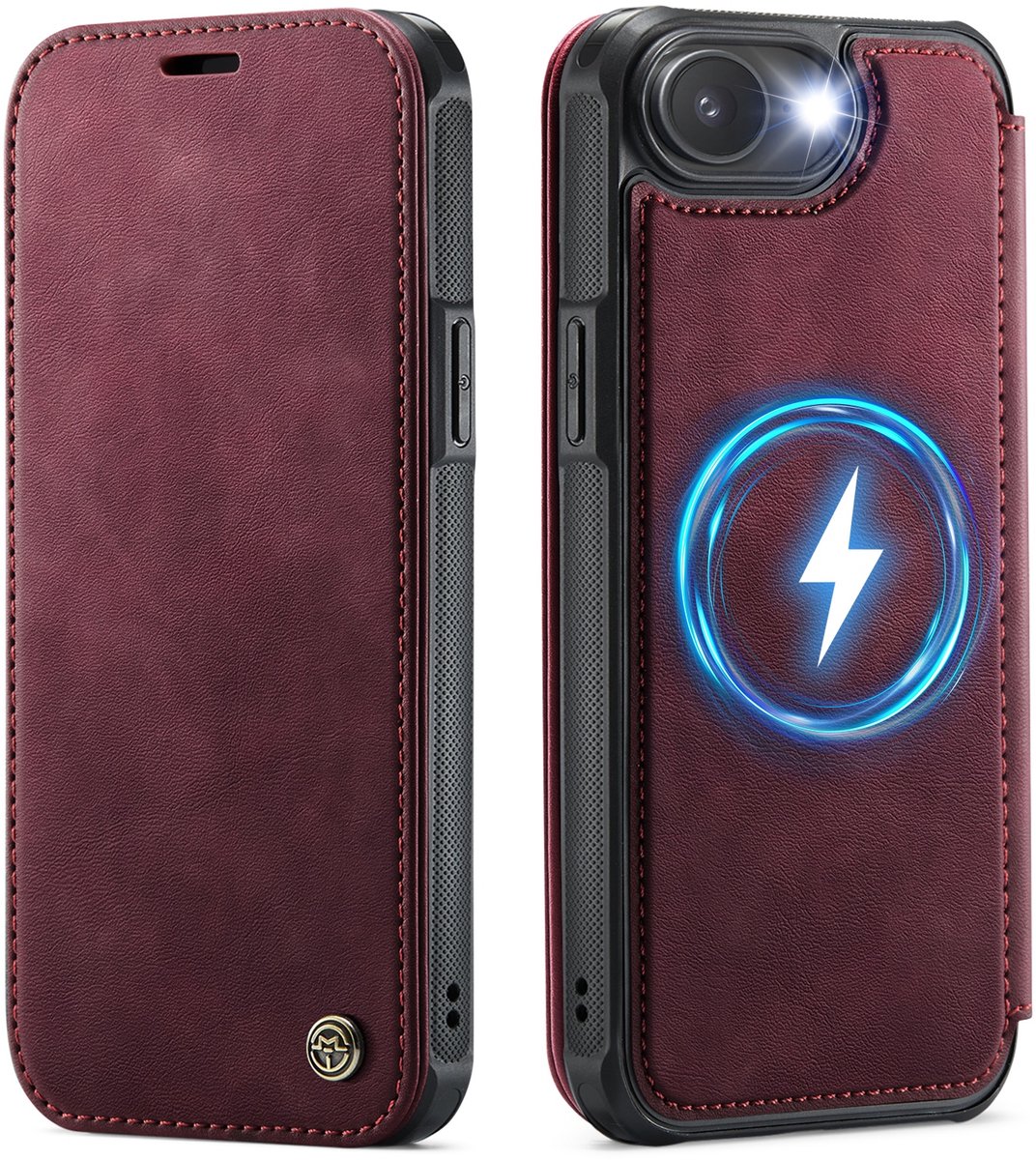 CaseMe Hoesje - Geschikt voor iPhone 16e / 17e Hoesje - CaseMe 053 Slim Book Case - MagSafe Compatible - Rood