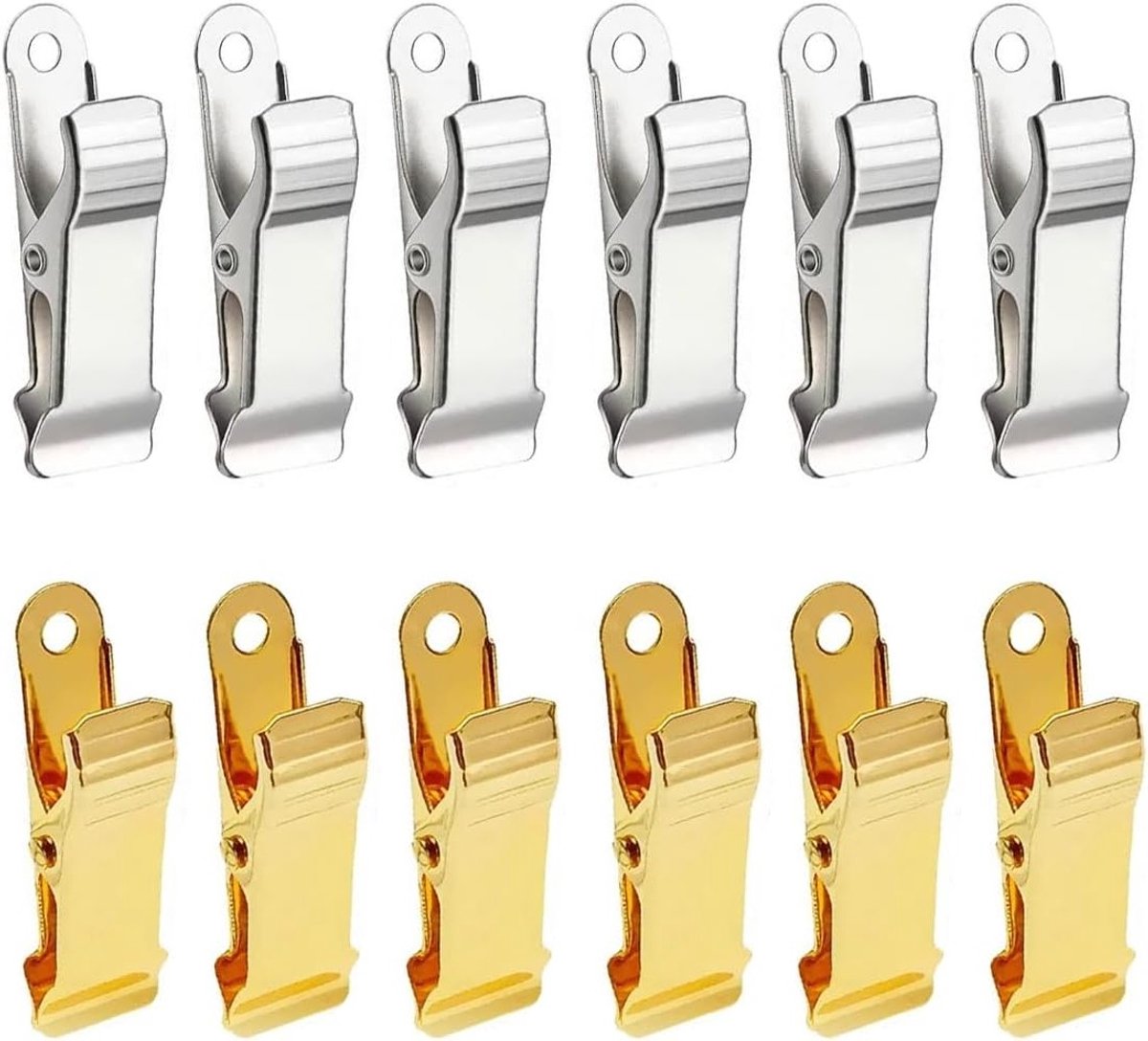 SnelShoppen - Pack van 12 Metaalclips, Krokodil, 1.2 cm Breed, Mini Klemmen voor Foto's, Gordijnen, Kleding, Snacks, Niet-Slip Zilveren Clips