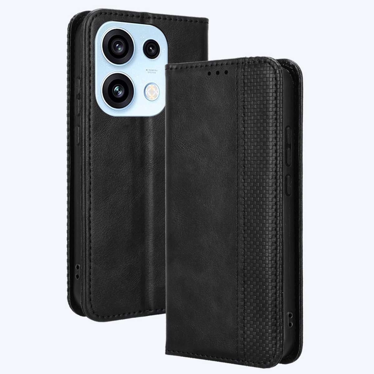 Coverup Hoesje - Geschikt voor OPPO Reno16 / Reno16 Pro Hoesje - Coverup Vintage Style Book Case - Zwart