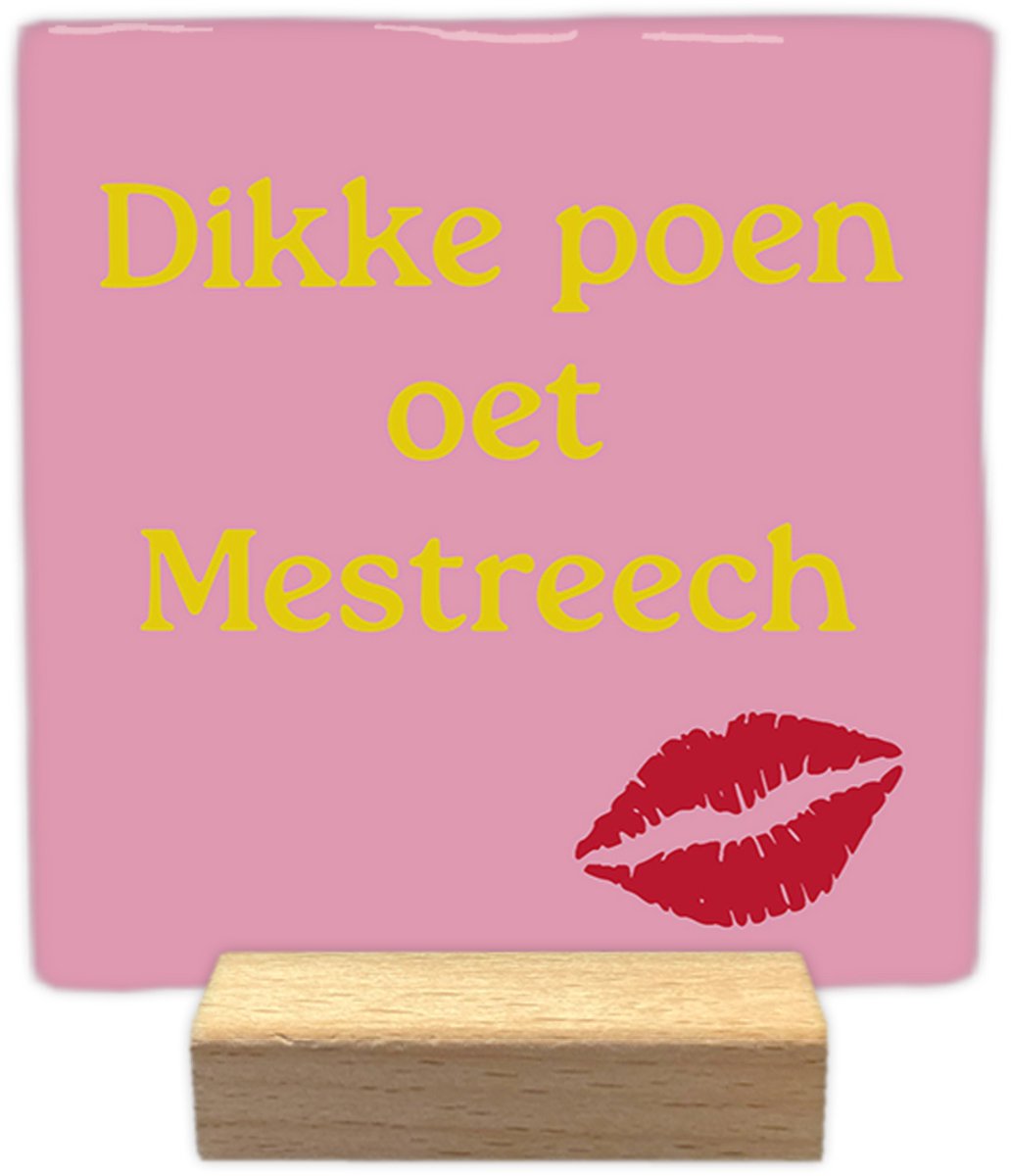 Artige Decoratie tegeltje met tekst - Dikke poen oet Mestreech - keramisch - 10x10 cm - inclusief houder Wit