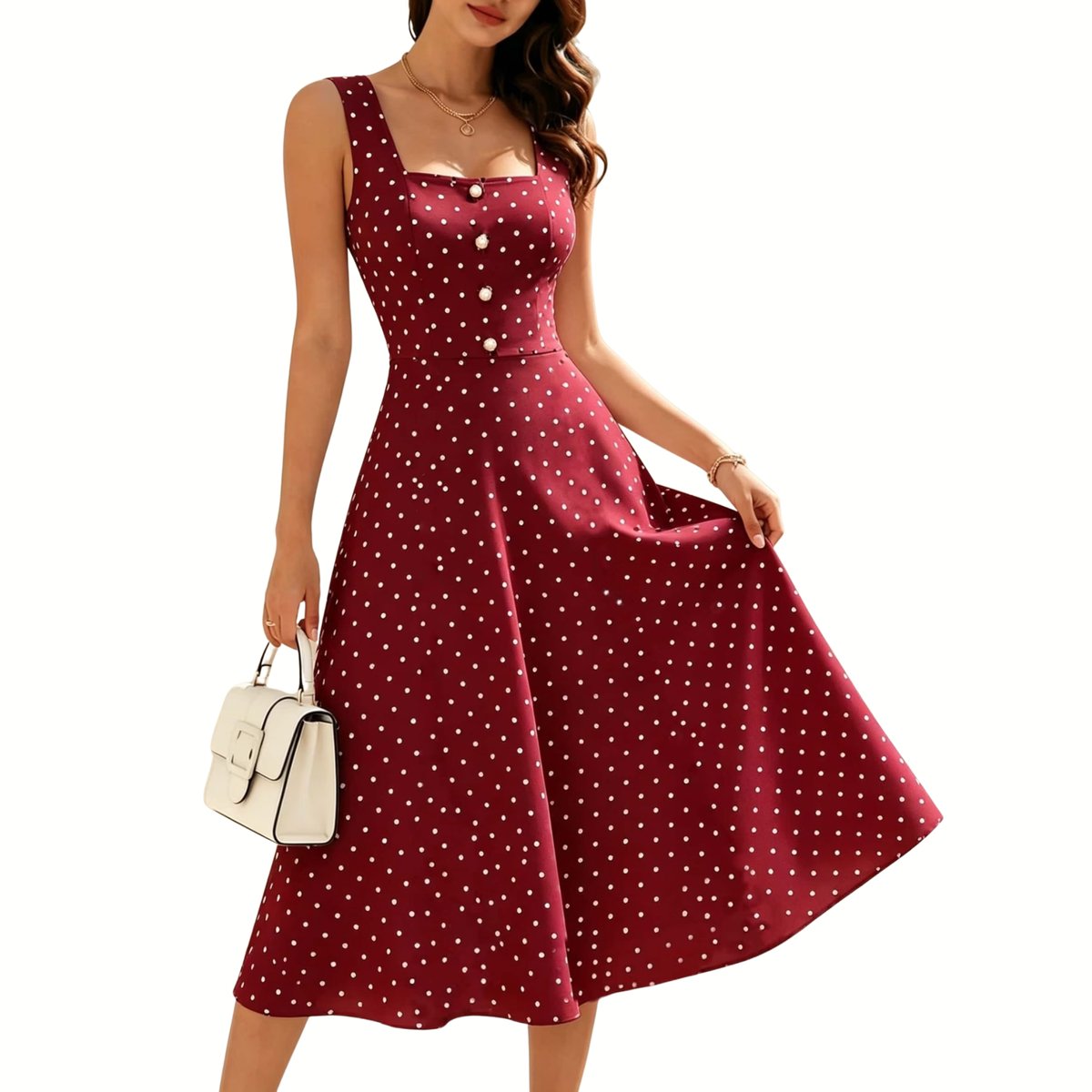 Currero Jurk Met Polkadots Stippen Zomerjurk Dames Zomerjurken Midi Jurk Volwassenen Ibiza Stijl Sundress Dress XXL Zwarte Punten
