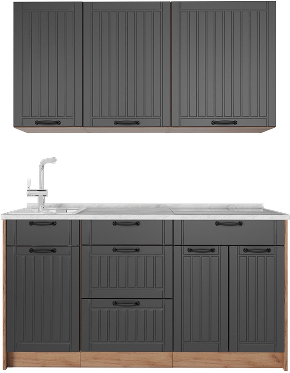 Vicco Eenpersoonskeuken Fame-Line, Donkergrijs/Goudkleurig Eiken, 150 cm, WB Marmer