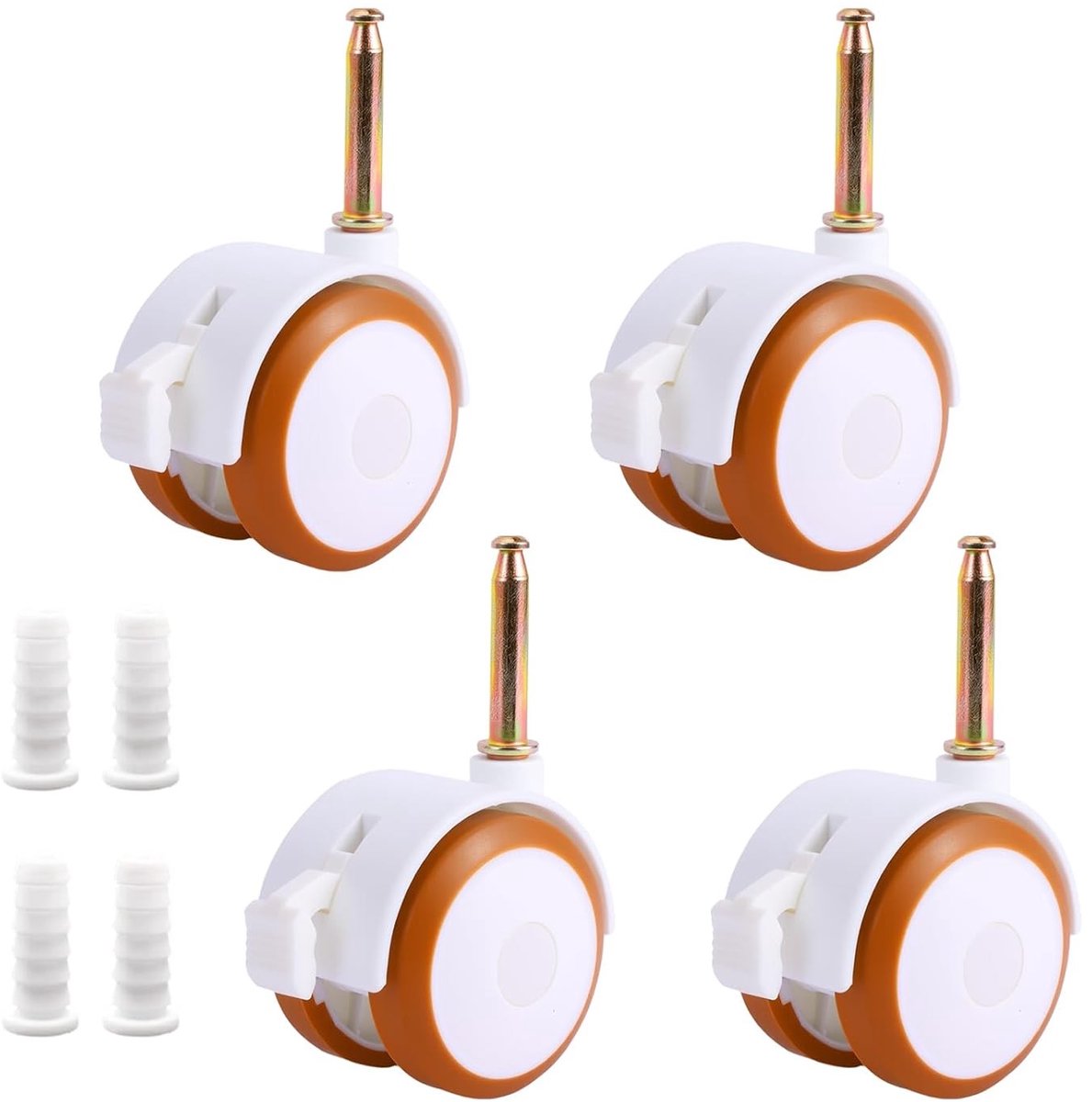Set van 4 Zwenkwielen voor Kindermeubels, Rubber Wielen met Rem, Stille Wielen voor Bedden en Trolleys