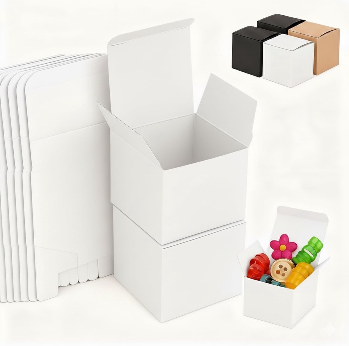 Witte Kartonnen Cadeau Dozen met Deksel, Vierkant 10 x 10 x 10 cm, Herbruikbaar voor Feestjes, Verjaardagen en Trouwerijen, Verpakking van 15 Stuks