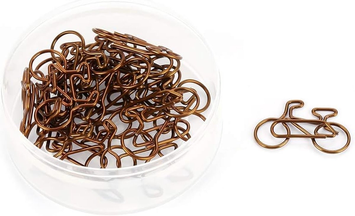 20 Stuks Fietsvormige Paper Clips - Bruine Metalen Klemmen voor Kantoor en School, Bookmark en Organisatie