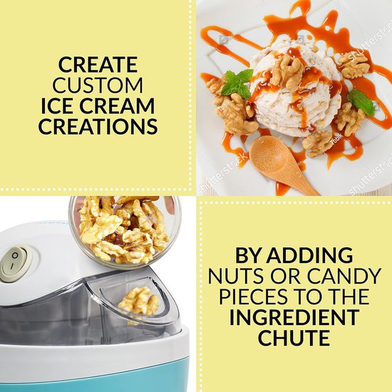 KZQ Elektrische ijsmachine 1-pint capaciteit voor yoghurt gelato en sorbet - Geen zout of ijs nodig - Modern ontwerp met ingrediëntopening - Cyaan van kzq — afbeelding 2
