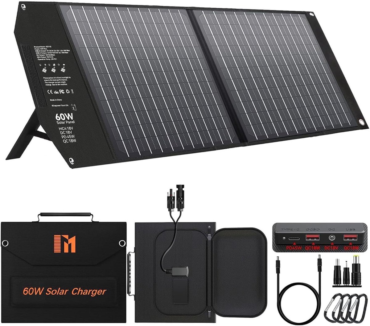 Thijox - 60W Opvouwbaar Zonnepaneel met Snelladen USB-C en QC3.0 voor Kamperen en Camperreizen