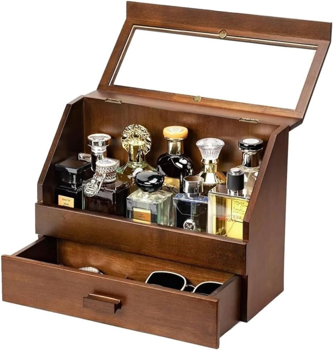 Houten Parfumhouder met Lade voor Mannen, Grote Capaciteit voor Parfum, Sieraden en Cosmetica, Perfect voor de Slaapkamer en als Cadeau