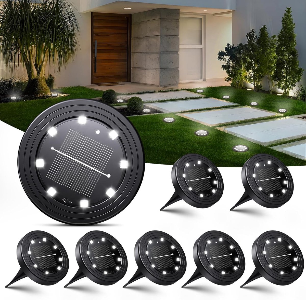 Grondlampen op zonne-energie - Waterdicht - 8 LED's - Lange brandduur - Voor tuin en patio