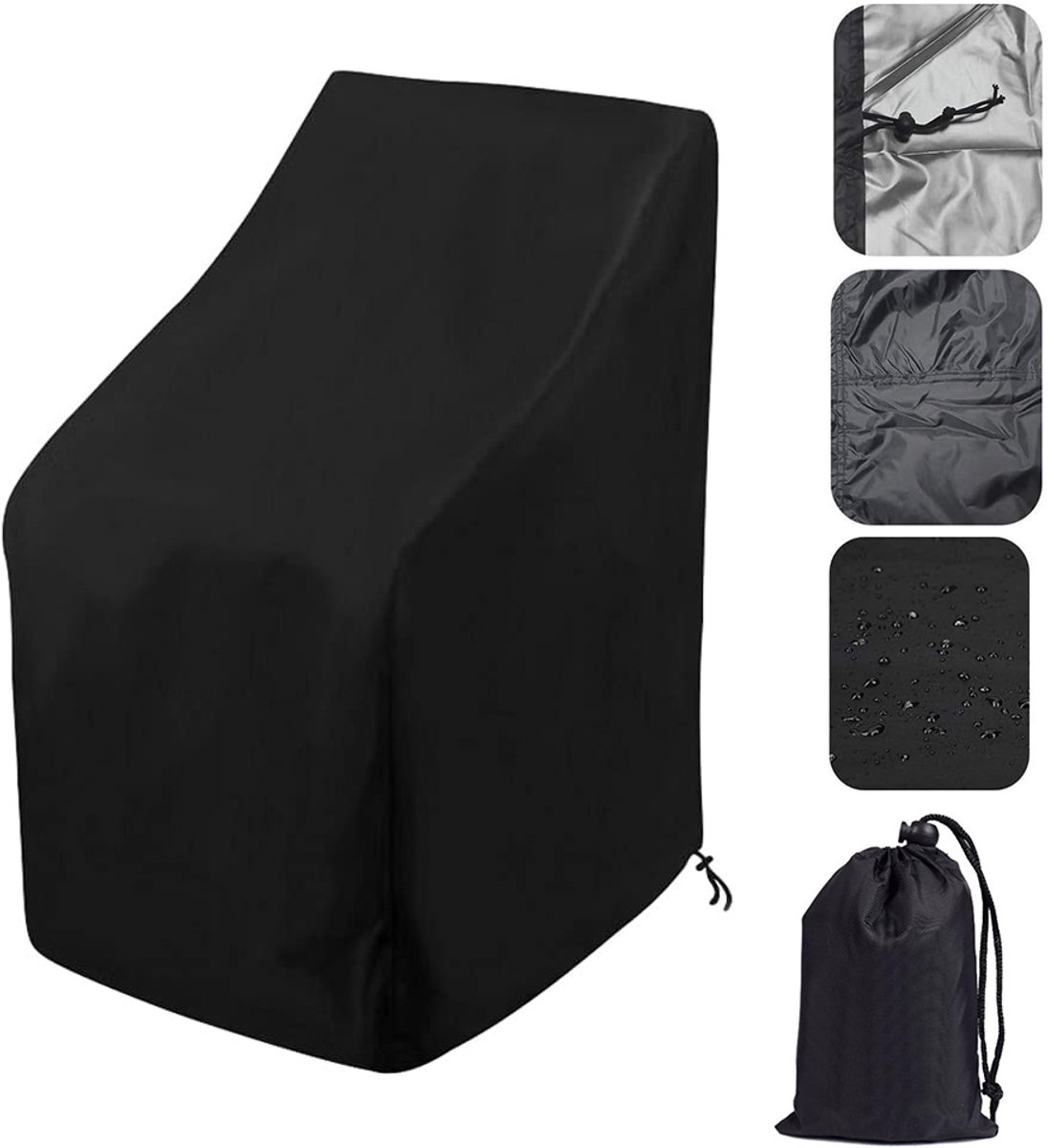 Tuinstoelhoes - Tuinstoelhoes - Met trekkoord - Inclusief opbergtas - Stoffen stoelhoes - Meubelhoes - Geschikt voor klapstoelen - Zeer waterdicht - 68 x 69 x 110/150 cm (L x B x H) - 210D Oxfordstof - Zwart