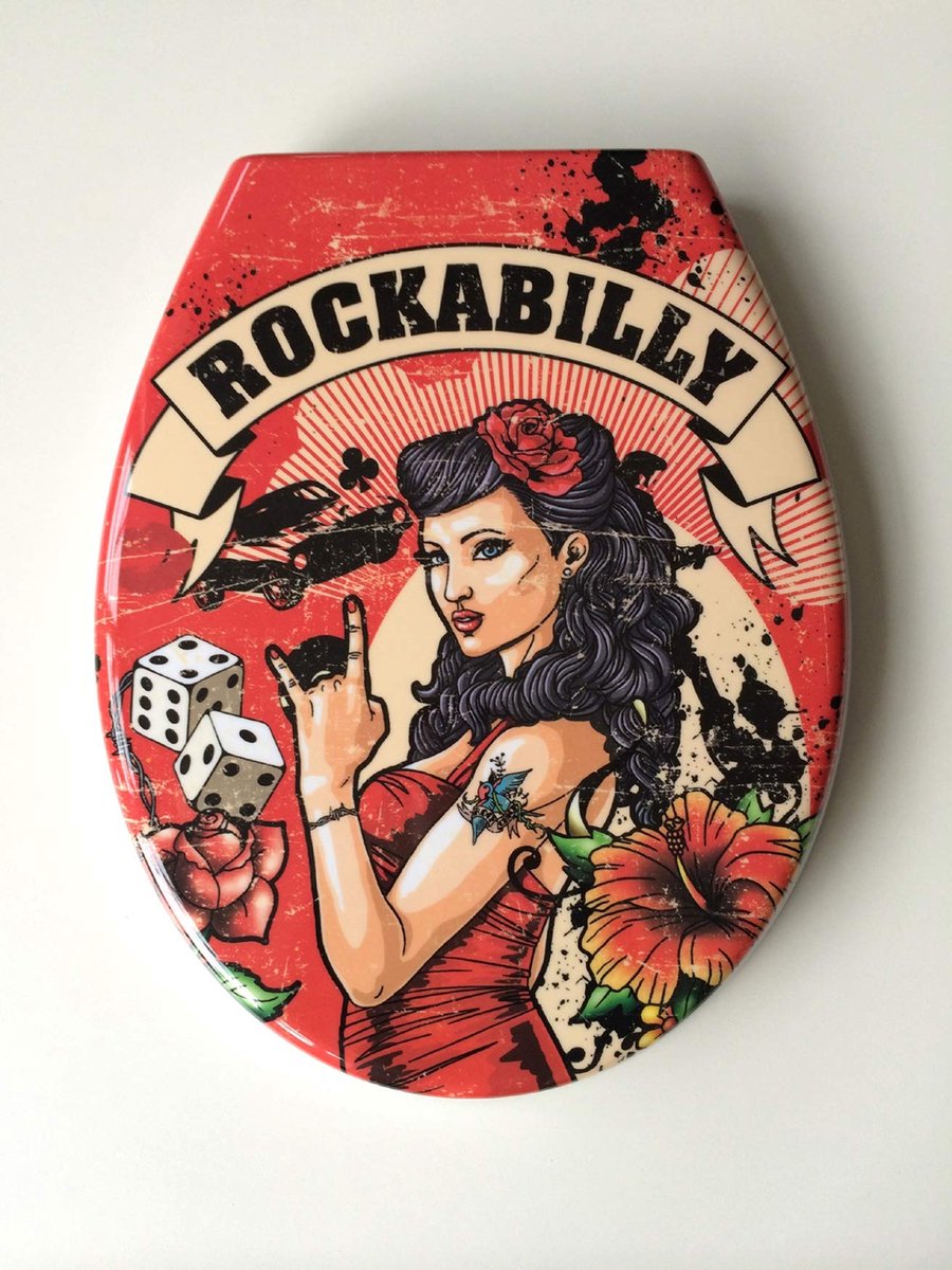 Dailygoods - WC-deksel met Rockabilly Motief - Softclose en Afneembaar