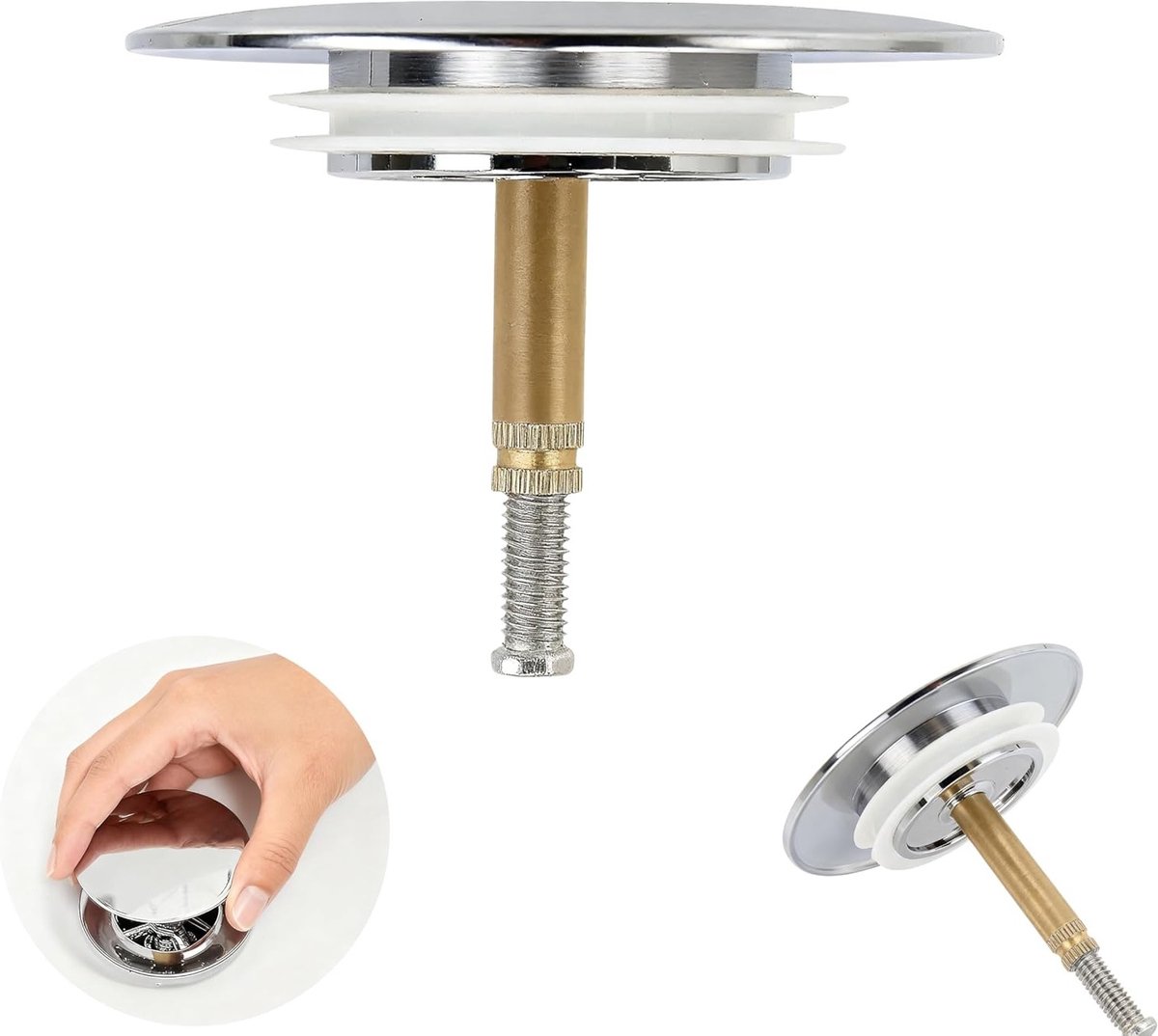 Pop Up Badplug Vervanging 72mm - Verstelbare Click Clack Afvoerplug voor Bad en Wastafel, Eenvoudig Te Installeren en Geschikt voor Standaard Badkamerafvoeren