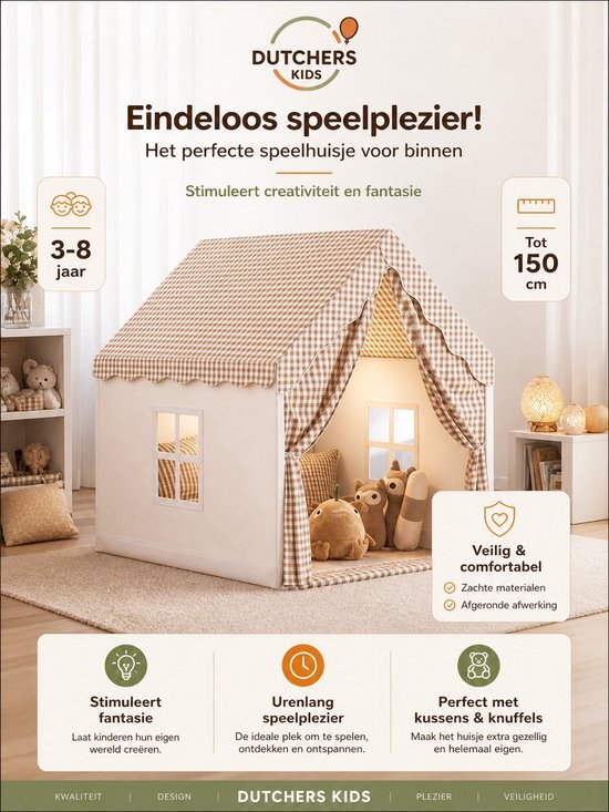Dutchers® Speeltent - Kindertent - Speelhuis - Tipitent - Speelhuisje - Tent - Binnentent - Zonder verlichting - Zonder kleed van Dutchers.® — afbeelding 3