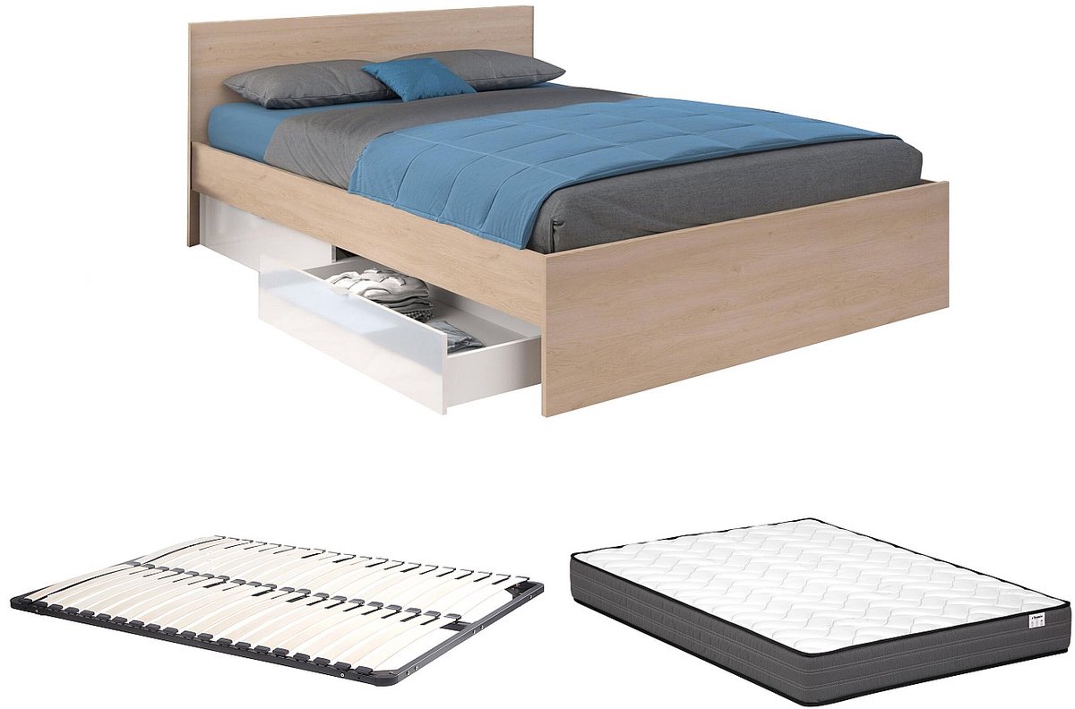 Vente-unique Bedframe hout natuurlijk licht, wit 160 x 200 cm