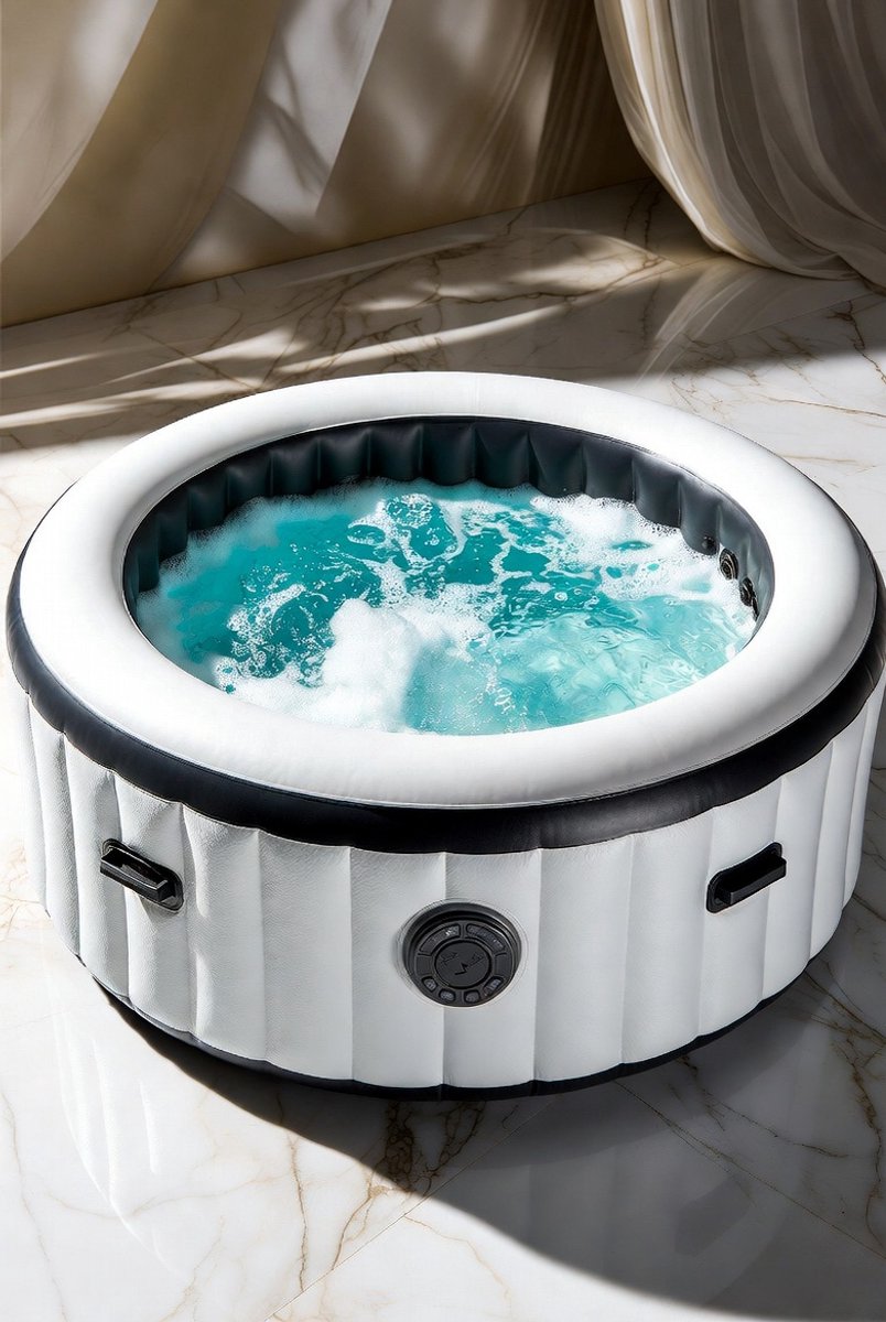 GrandSpa Ultra Opblaasbare Jacuzzi Whirlpool voor 4-6 Personen – 150 HydroJet Massage + LED Sfeerverlichting – Ø 206x71 cm – DropStitch Ultra Robust, 2500W PTC Verwarming 40°C, 50% Energiebesparend – Voor Tuin, Terras & Wellness – Medahomestore