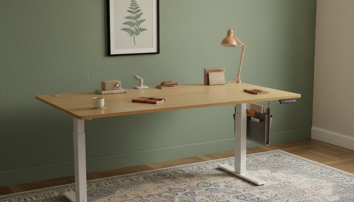 Elektrisch bureau 160x70 cm – In hoogte verstelbaar zit-sta bureau – House&Garden – memory functie met 4 standen – eiken naturel & mat wit design – stil elektrisch werkbureau met stalen frame – ergonomisch thuiskantoor bureau 72–120 cm
