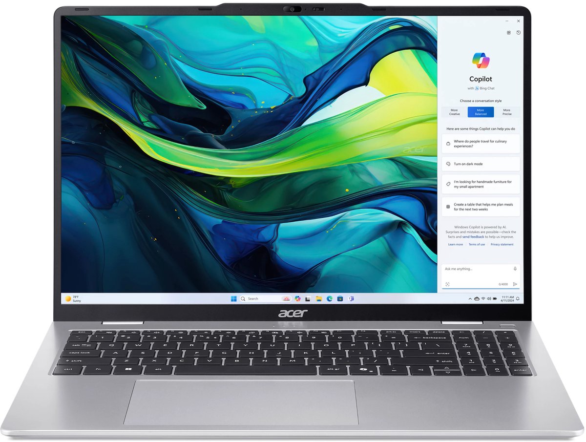 Aspire AL16-53P-503B - Laptop - 16 inch - Core Ultra 5 - 16GB - 512GB SSD - Zilver