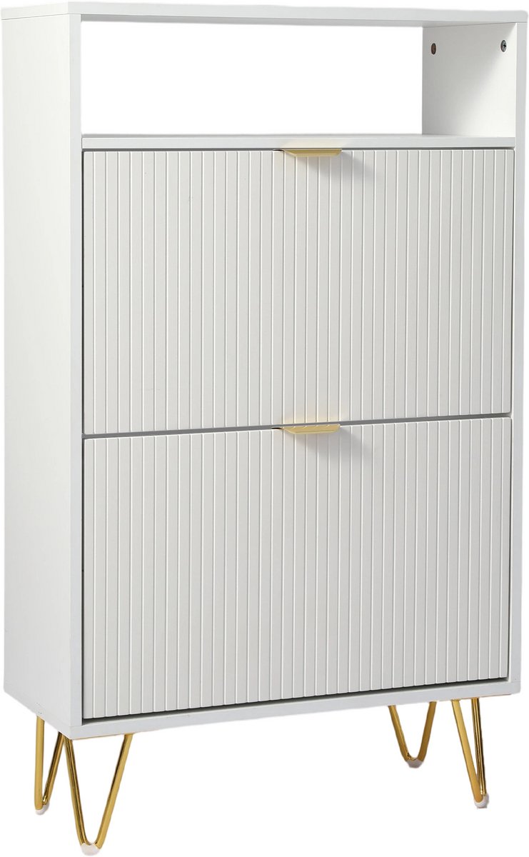 HomeMiYN Schoenenkast – Moderne Witte Opbergkast voor Schoenen – Smalle Hal Kast met Meerdere Lagen – Ruimtebesparend Design voor Entree en Gang