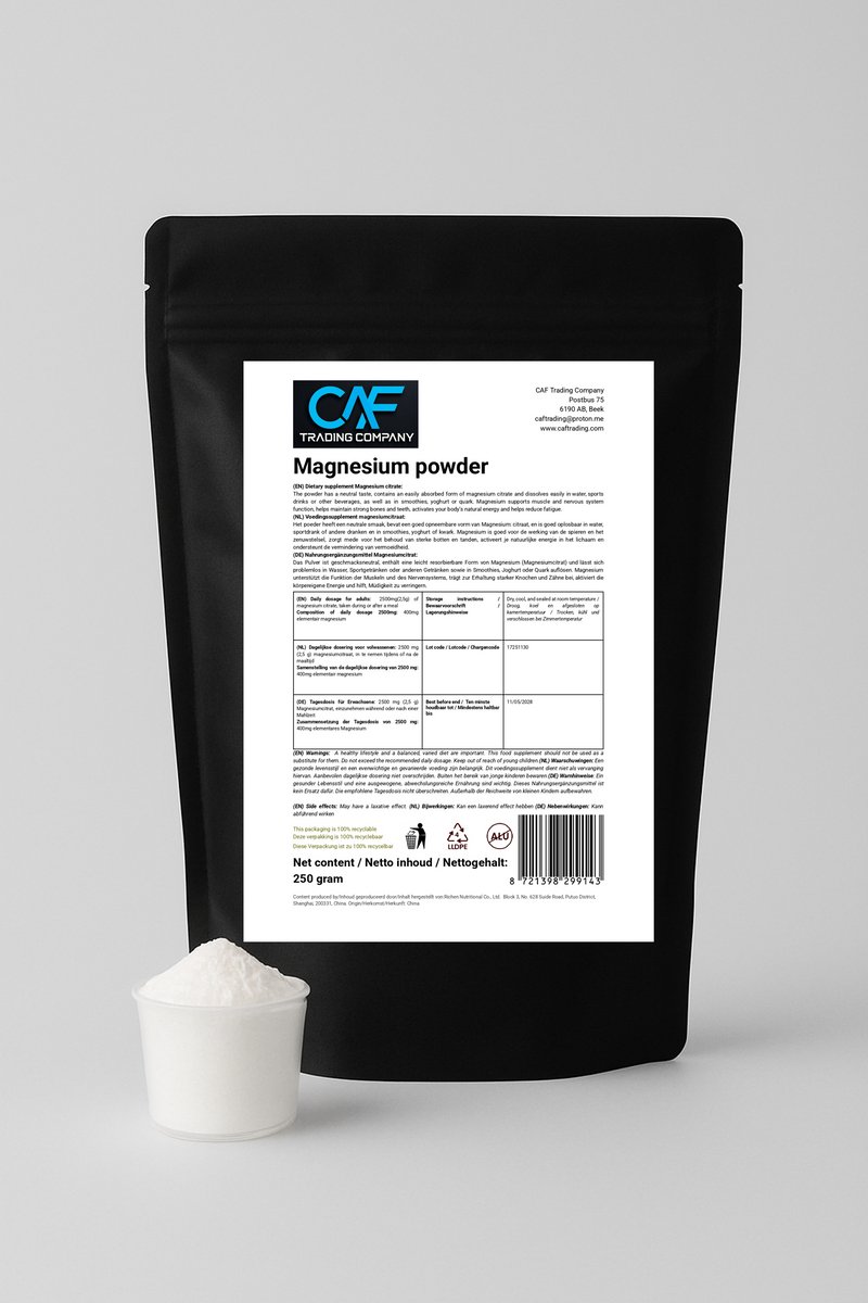 Magnesium Citraat Poeder 250g - Puur zonder toevoegingen - Premium kwaliteit