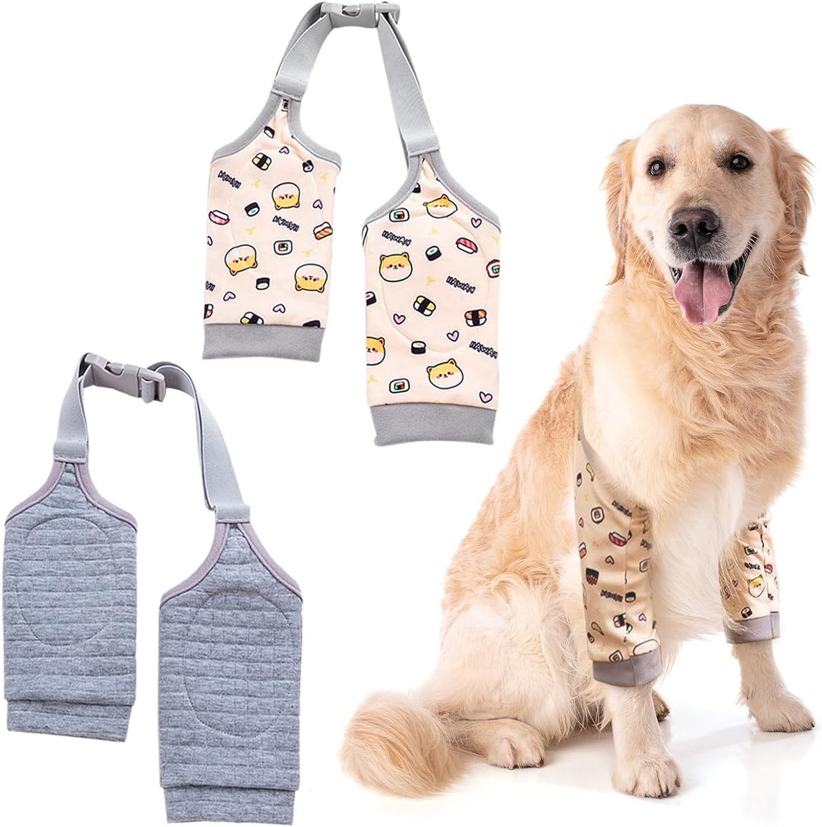 2 Stuks Herstel Sleeve voor Honden, Bescherming tegen Lekkage en Wonden, Elleboogbandage voor Honden (Geel, Grijs XXL)