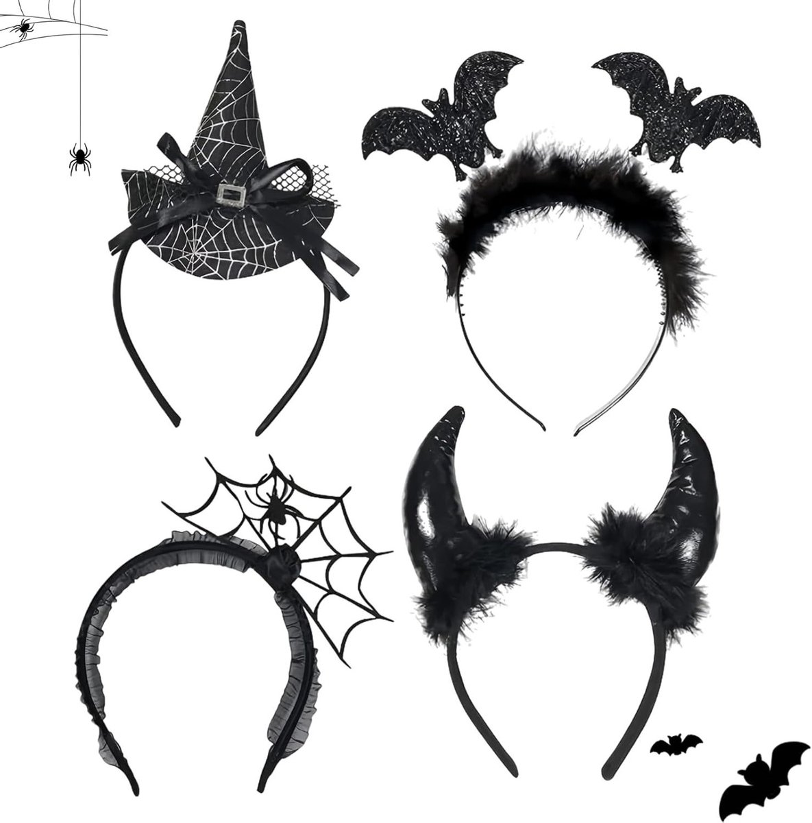 Halloween Hoofdbanden met Heksen- en Duivelsoren, Spinnen en Vleermuizen voor Vrouwen, Kinderen en Volwassenen - Feestaccessoires voor Halloween en Kostuums