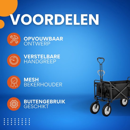 Bolderkar Zwart - Opvouwbaar, Praktisch voor Buiten en Inclusief Mesh Bekerhouder & Verstelbare Handgreep - Voor Buiten van Bolderkar — afbeelding 2
