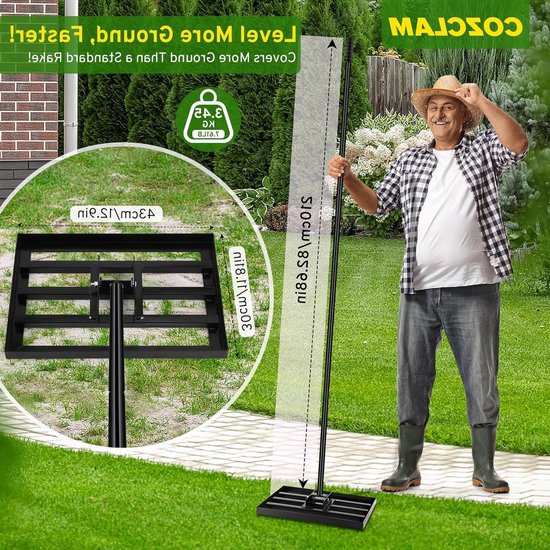 Zware Grond Egalisatie Hark, 43 x 30 cm, Verstelbare 210 cm Handgreep, Tuinonderhoud en Golfbaan Gebruik — afbeelding 5