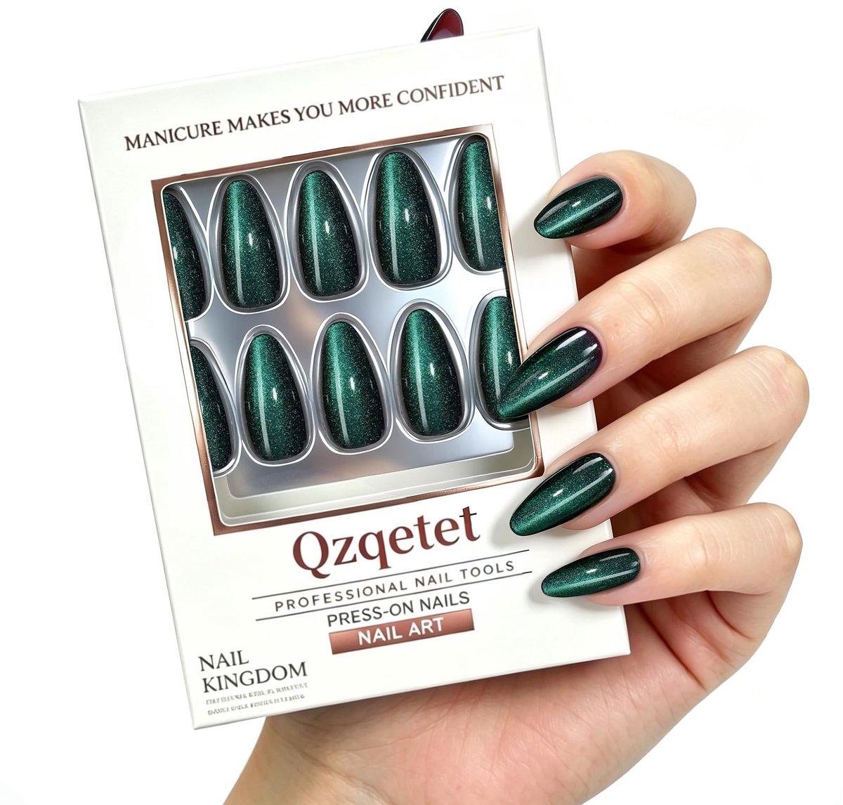 Dailygoods - Cat Eye Press-On Nails - Herbruikbare Gel Nagels in Donkergroen