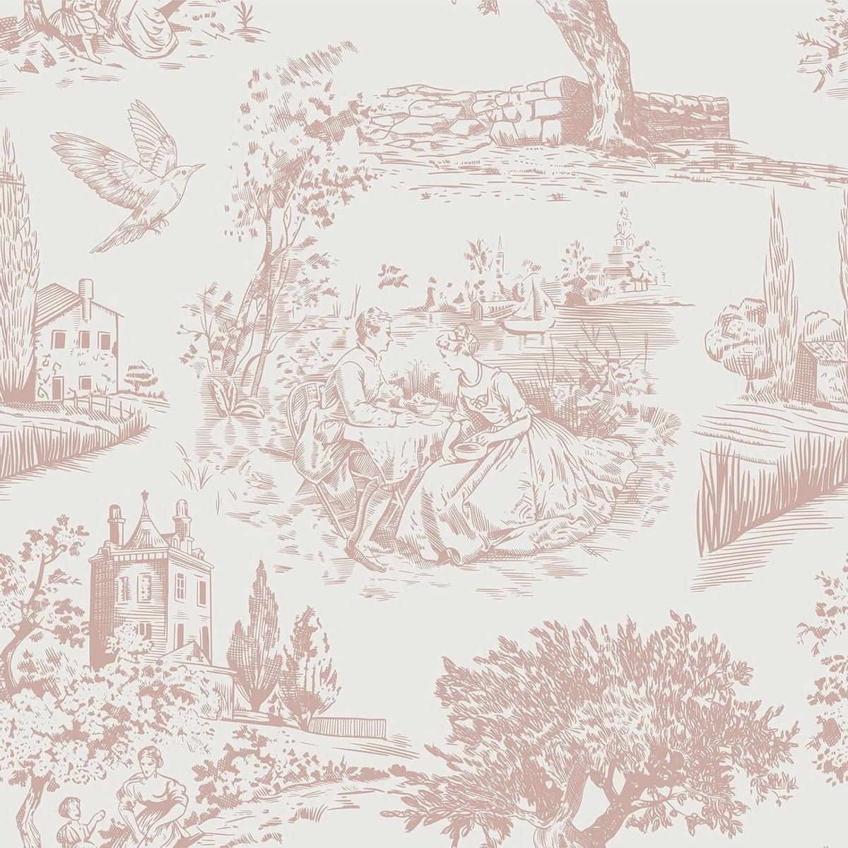 Zelfklevende Tapijt Bloemen Vellen voor Wanddecoratie in Grijs en Roze - Vintage Tuinpatroon voor Slaapkamer en Meubels, 44.5CMx3M, Perfect voor Landelijke Interieurs